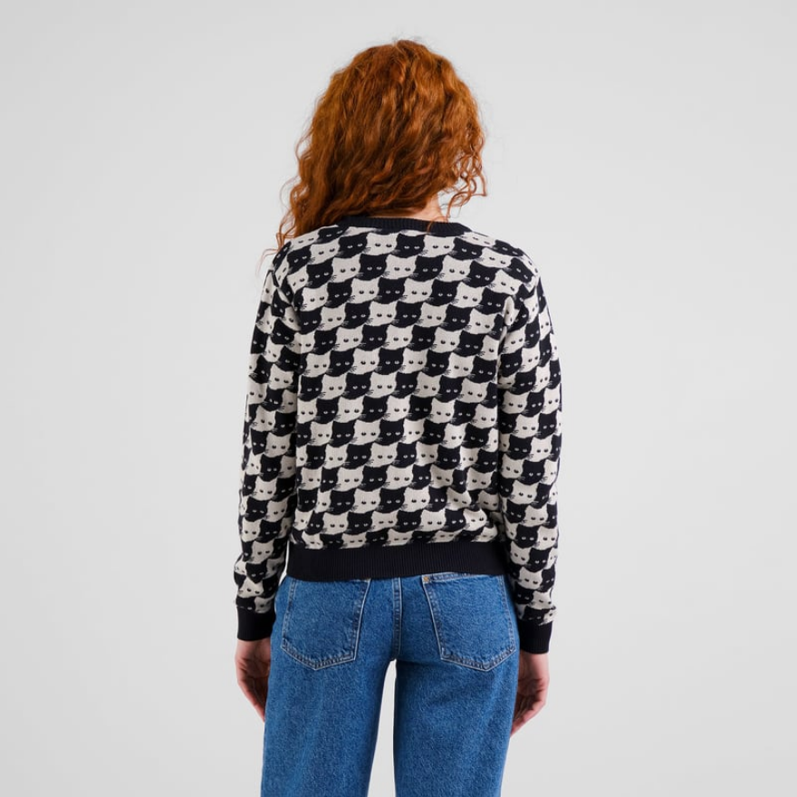 Dedicated peysa Sweater Arendal Pepita Cats Oat White Rainy Day,