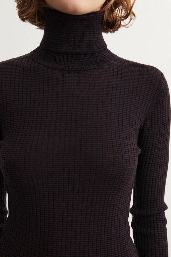 FUB peysa Rollneck top Dark navy/mocca