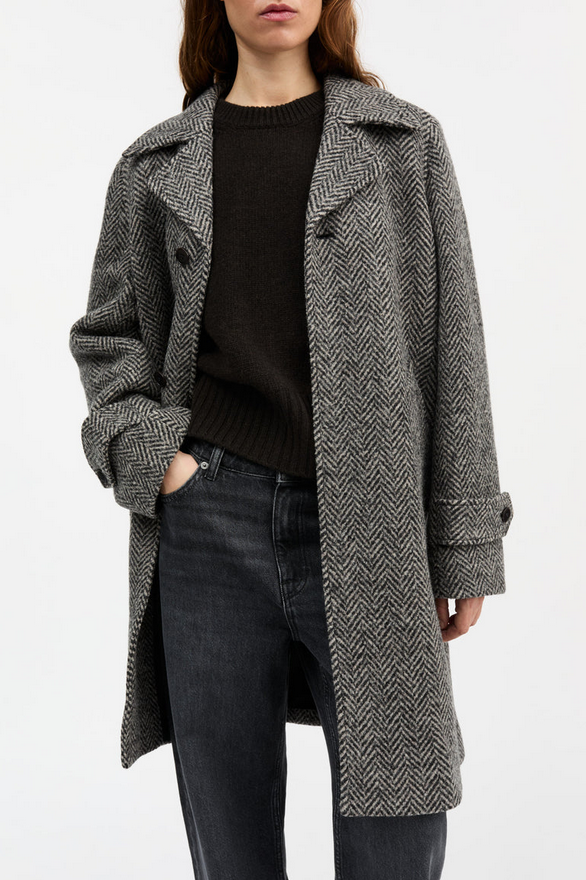 SKALL kápa Thea coat Black/beige herringbone