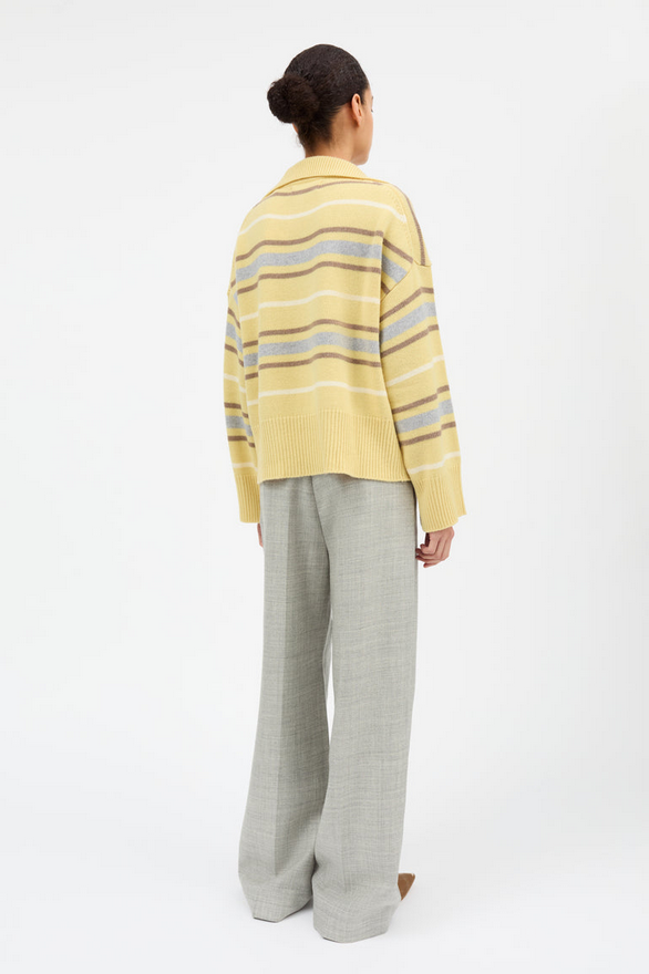 SKALL peysa Paul V-neck jumper Yellow/grey stripes