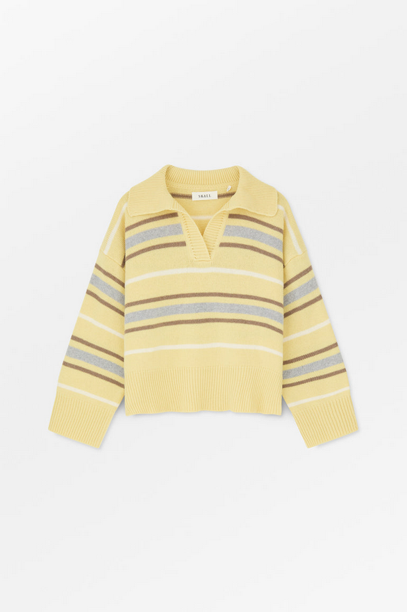 SKALL peysa Paul V-neck jumper Yellow/grey stripes