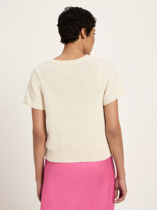 Lanius peysa Boucle Kurzarmpullover Creme