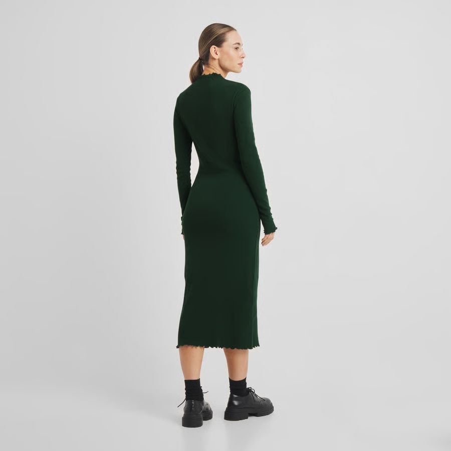 Dedicated kjóll Rib dress Lofta  Dark Green Pine