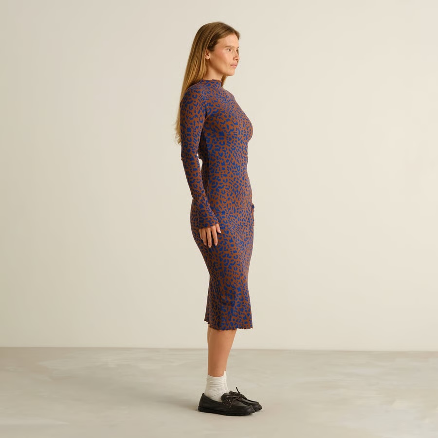 Dedicated kjóll Rib dress Lofta Leopard Light Brown Rawhide