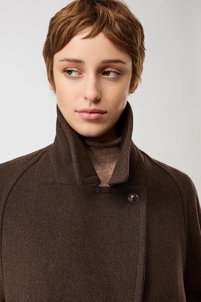 LANGERCHEN kápa CO251WO05 Coffee Long recycled wool coat