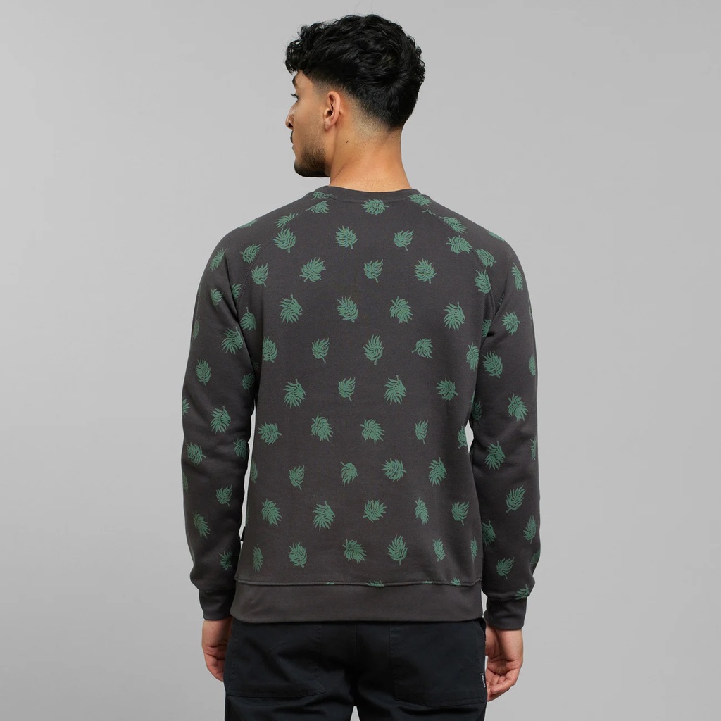 Dedicated Peysa Sweatshirt Malmoe Leaf AOP Charcoal