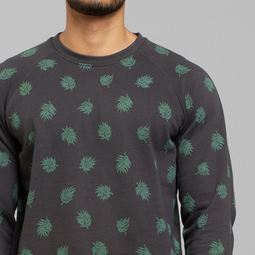 Dedicated Peysa Sweatshirt Malmoe Leaf AOP Charcoal