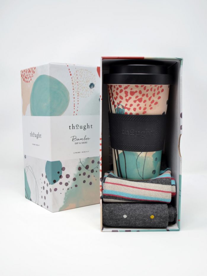 Thought Arrah Womens Bamboo Reusable Eco Coffee Cup And Socks Box