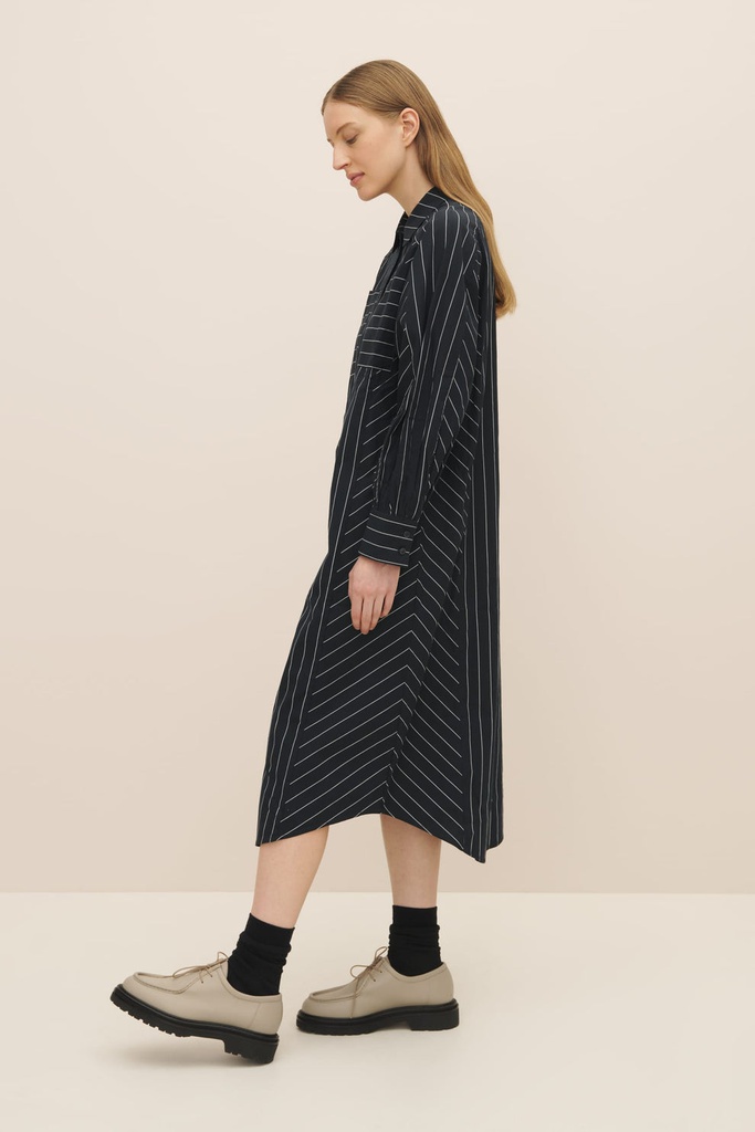 KOWTOW kjóll Yves Shirt dress Navy pinstripe