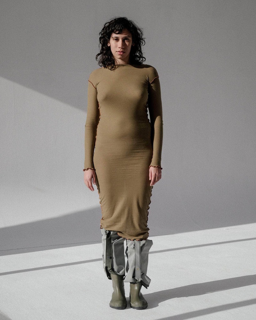 Baserange kjóll Vein long sleeve dress Jade Brown