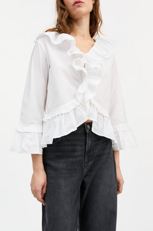 SKALL skyrta Rimini flounce blouse Optic white