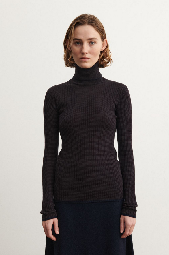 FUB peysa Rollneck top Dark navy/mocca