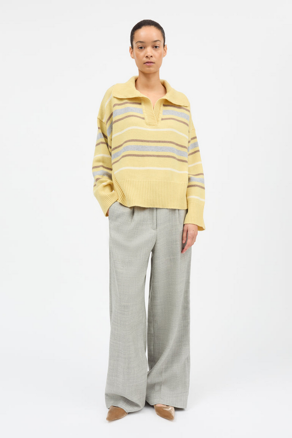SKALL peysa Paul V-neck jumper Yellow/grey stripes