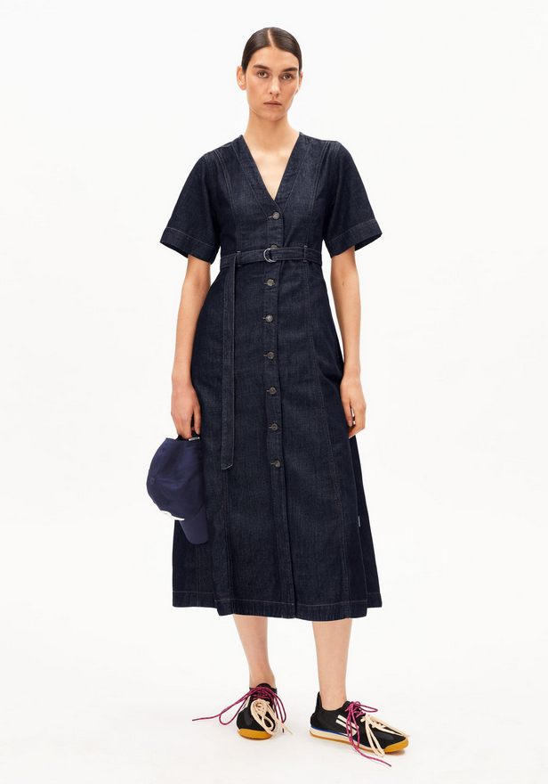 ARMEDANGELS kjóll Belted denim midi dress Rinse