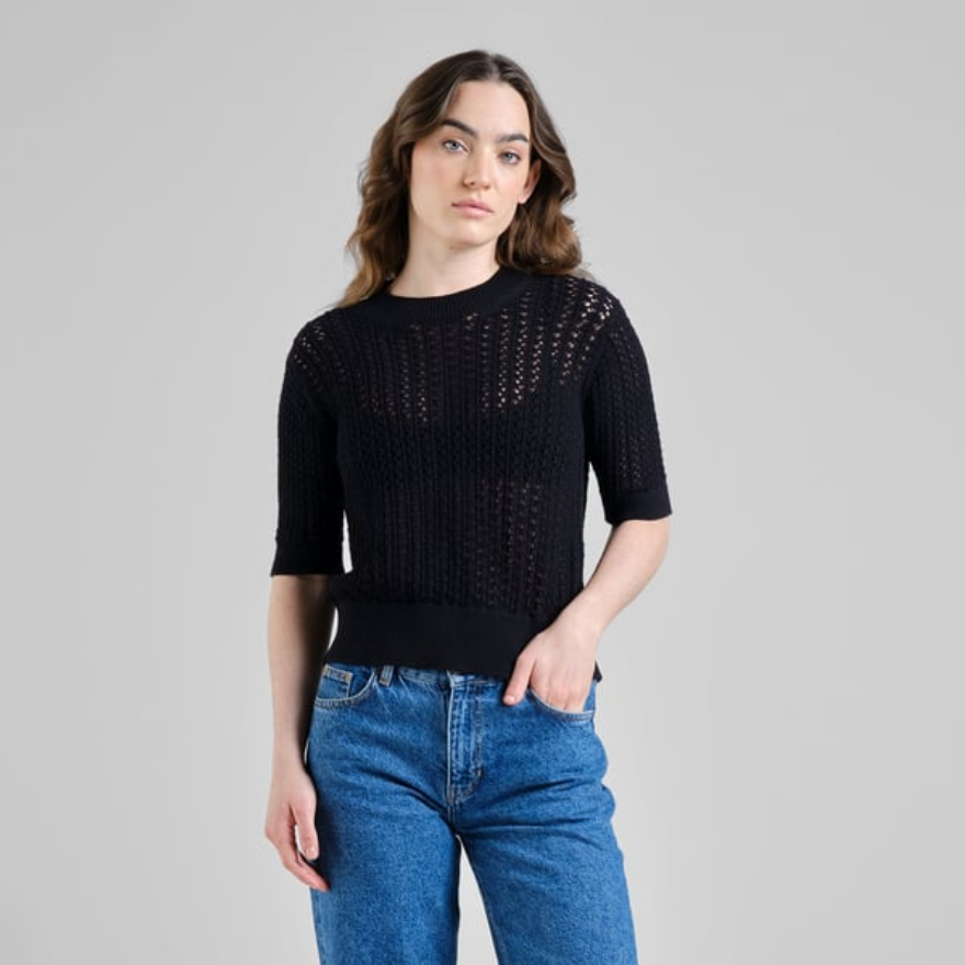 Dedicated Toppur Knitted T-shirt Flen Crochet Black