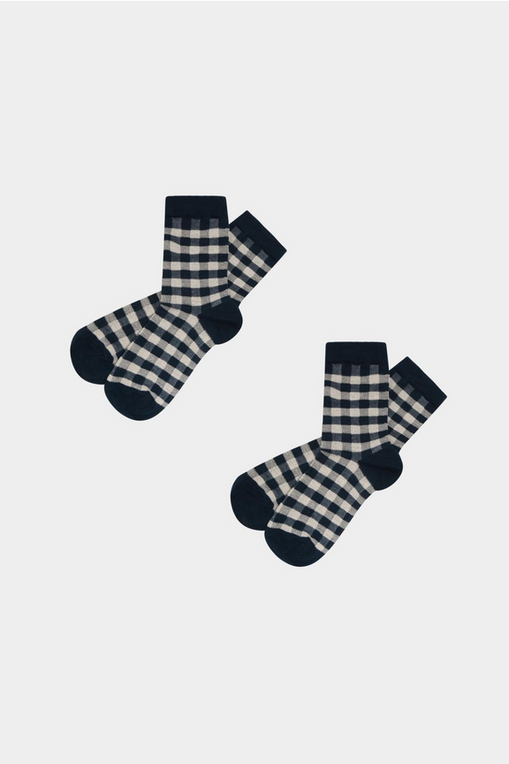 FUB sokkar Check socks Dark navy/ecru