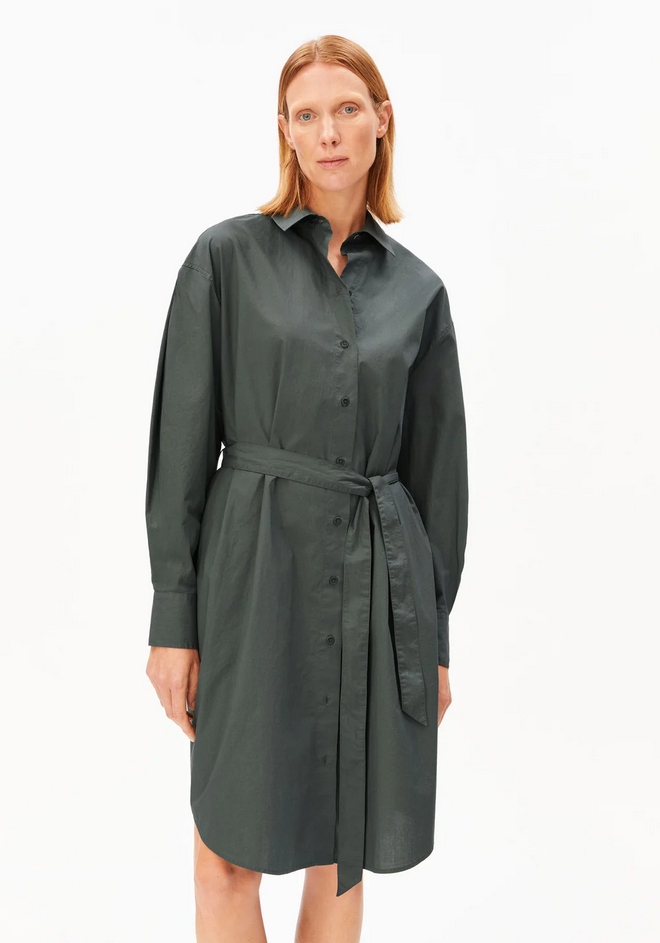 ARMEDANGELS kjóll Barrel sleeve poplin dress Space steel