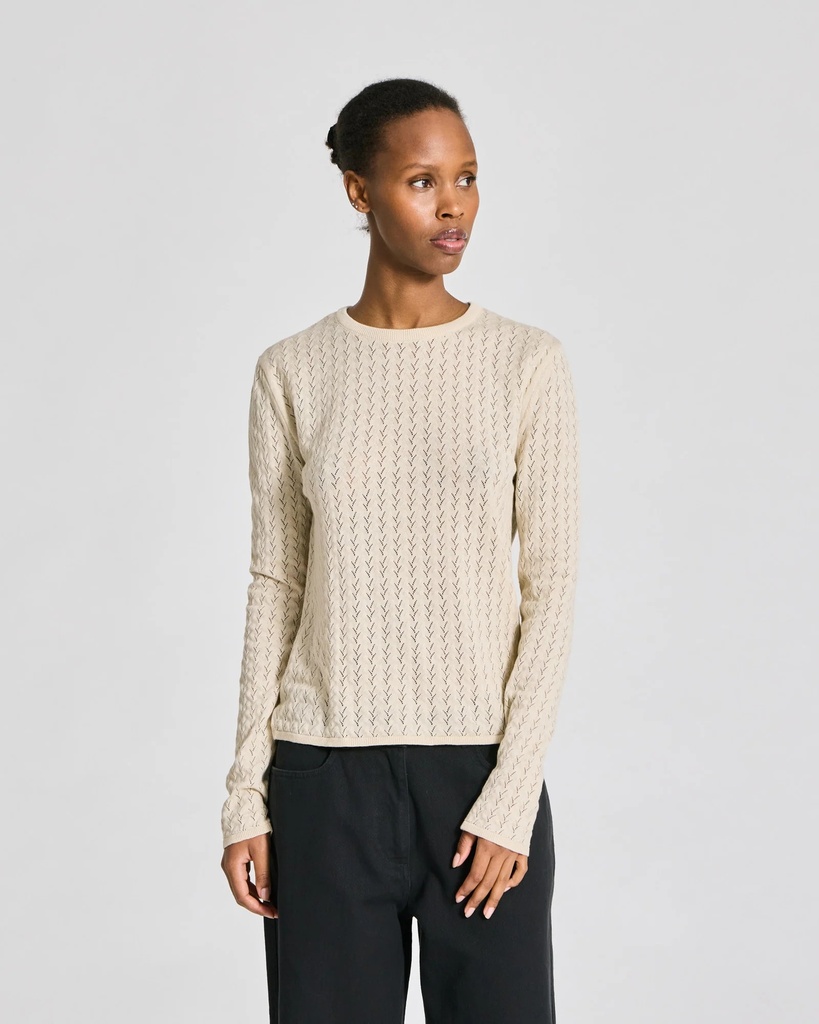 GAI+LISVA Toppur Freja L/S Pointel knit Top Ecru