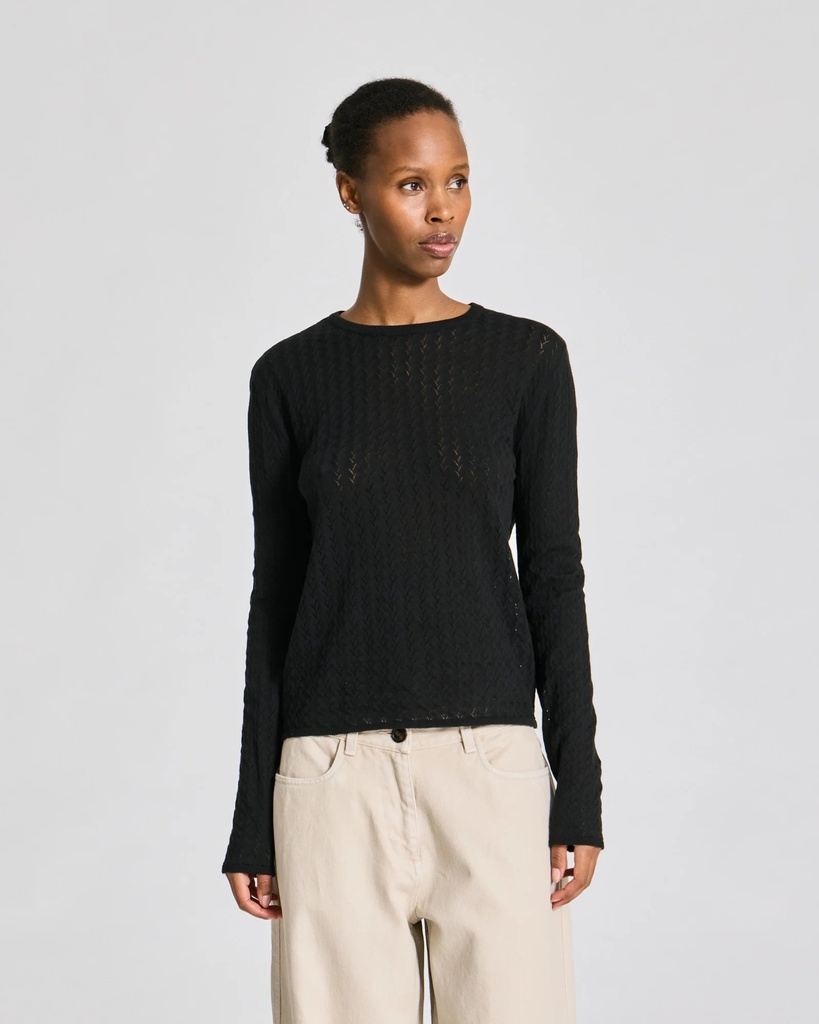 GAI+LISVA Toppur Freja L/S Pointel knit Top Black