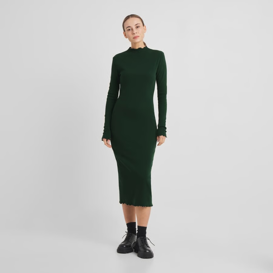 Dedicated kjóll Rib dress Lofta  Dark Green Pine