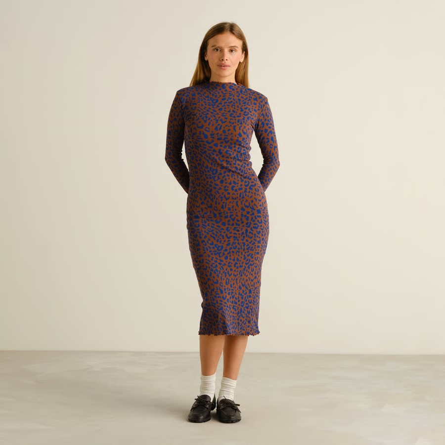 Dedicated kjóll Rib dress Lofta Leopard Light Brown Rawhide