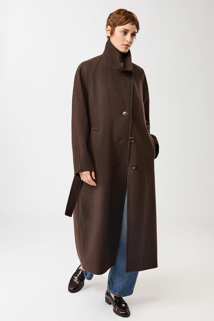 LANGERCHEN kápa CO251WO05 Coffee Long recycled wool coat
