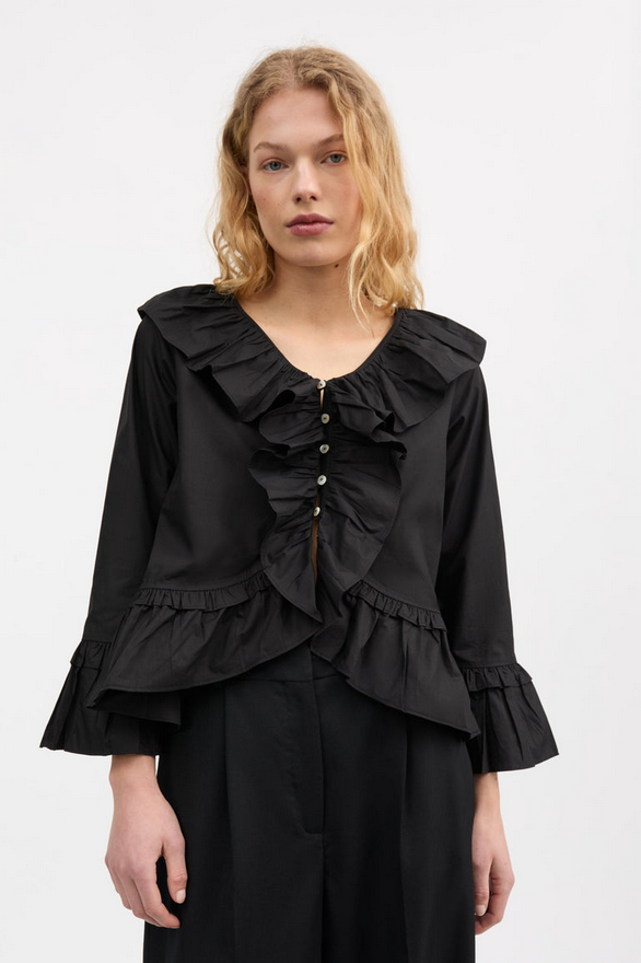 SKALL skyrta Rimini flounce blouse Black