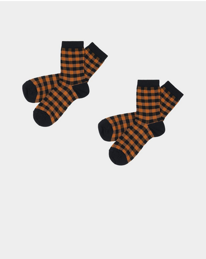 FUB sokkar Check socks Dark navy/burnt amber