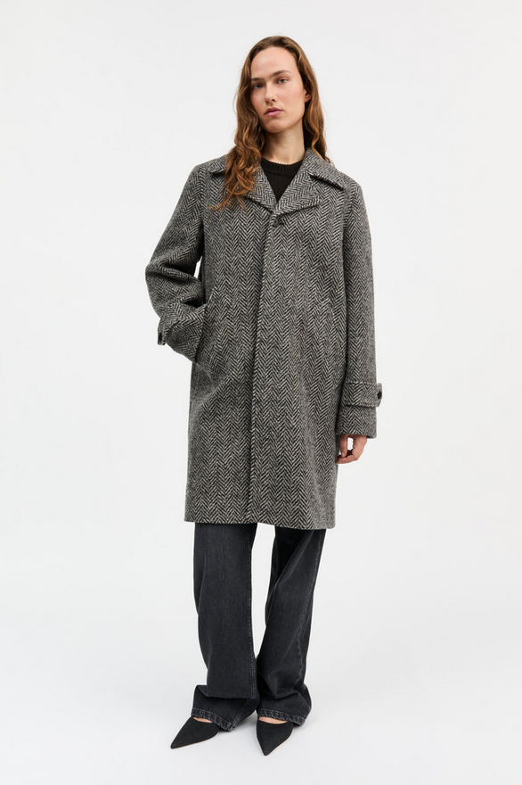 SKALL kápa Thea coat Black/beige herringbone