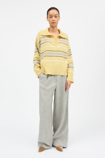 SKALL peysa Paul V-neck jumper Yellow/grey stripes