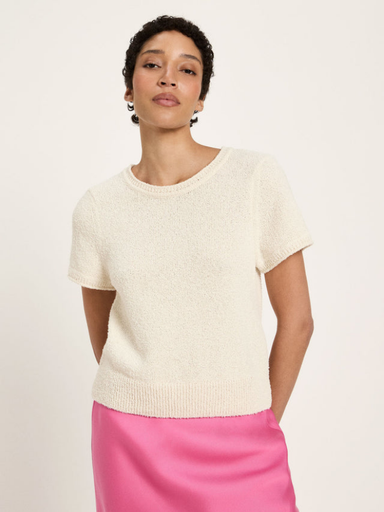 Lanius peysa Boucle Kurzarmpullover Creme