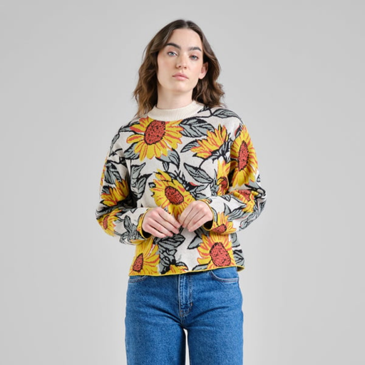 Dedicated peysa Sweater Limhamn Sunflower AOP Vanilla White