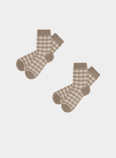 FUB sokkar Check socks Camel melange/ecru