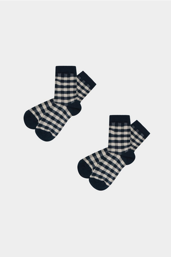 FUB sokkar Check socks Dark navy/ecru