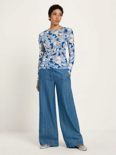 Lanius toppur Langarmshirt tencel Print bloom lapis