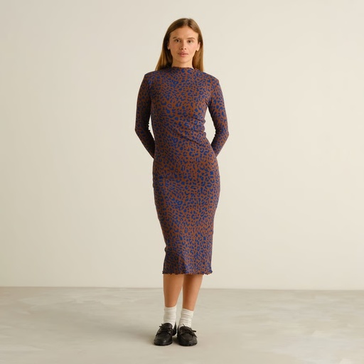 Dedicated kjóll Rib dress Lofta Leopard Light Brown Rawhide