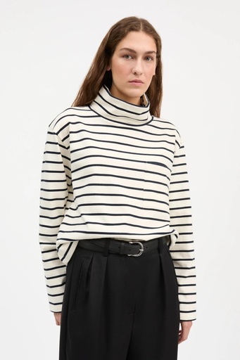 SKALL peysa Nessa t-neck blouse Ecru/navy stripe